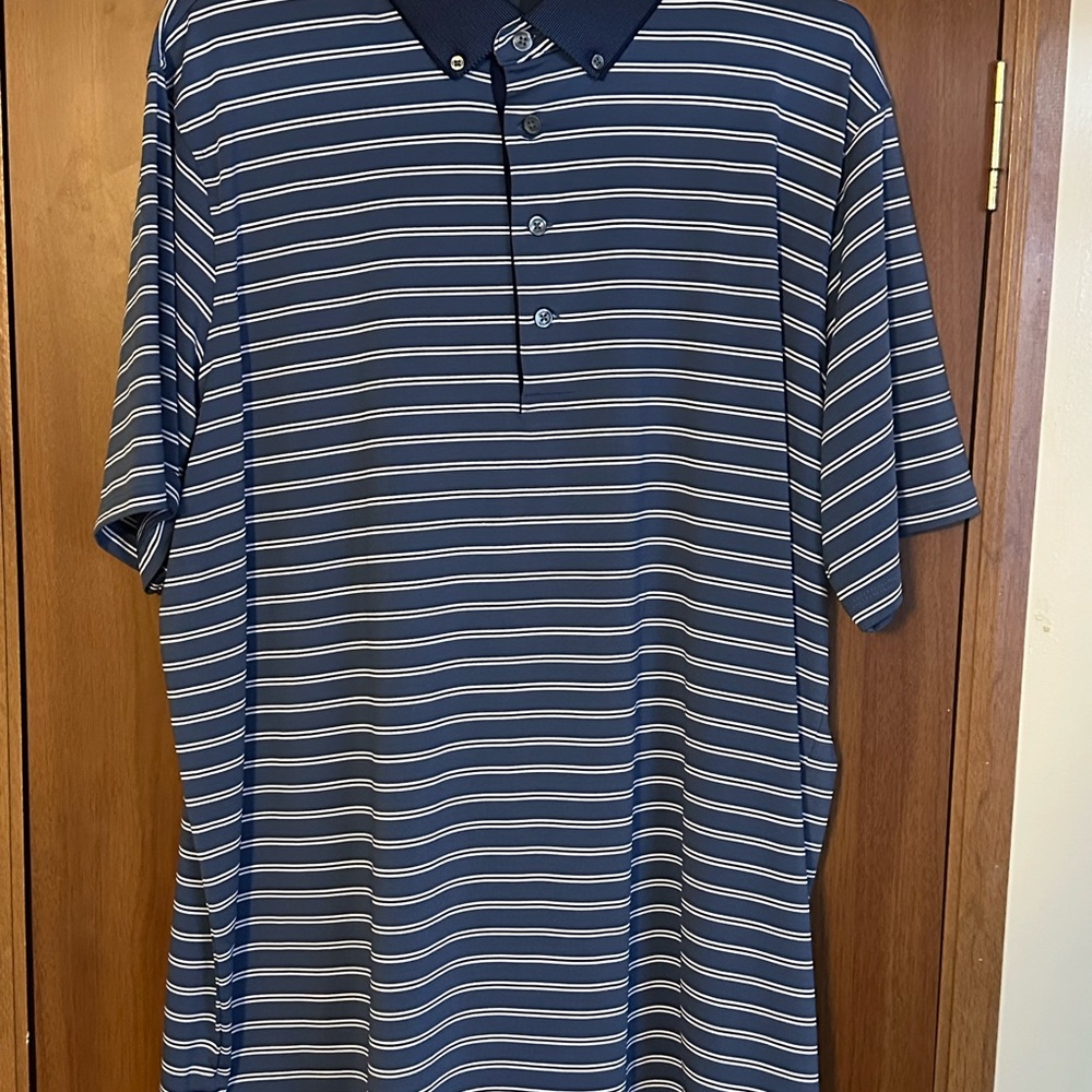 Greyson Navy and White Striped Polo Shirt